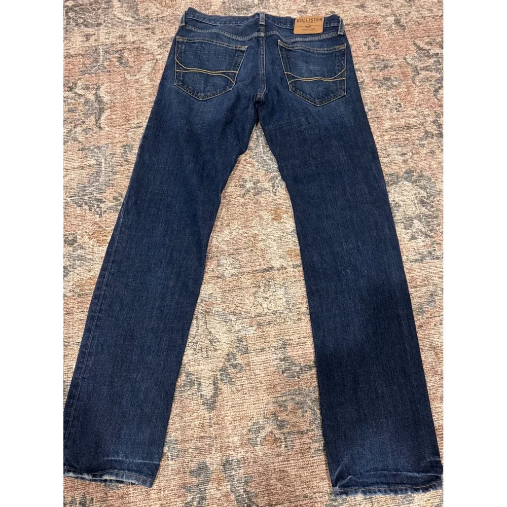 Hollister Men Blue Straight Leg Jeans Dark Wash Button Fly 31x32 100% Cotton
